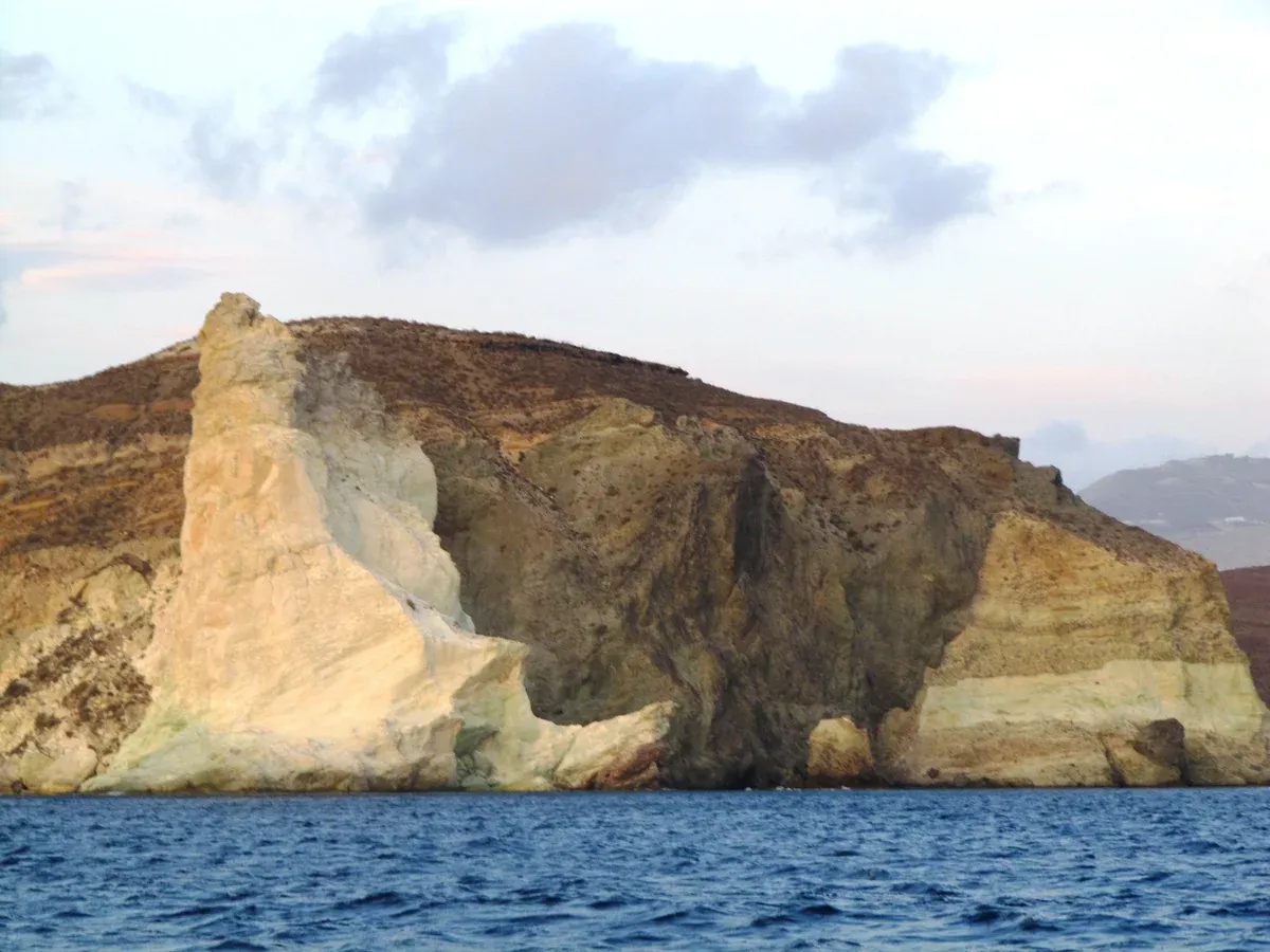 White Beach cliffs between White Beach and Red Beach on a Santorini catamaran cruise